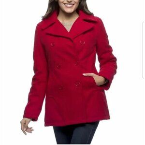 Excelled Collection Womens Double Breasted Peacoat Red Button Up Fleece Jacket M